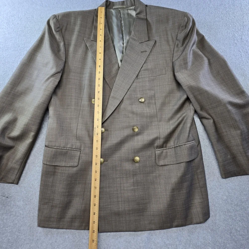 Vintage Lai Chow Tailors Suit Jacket Mens 44R Beige Check Double-Breasted 80s